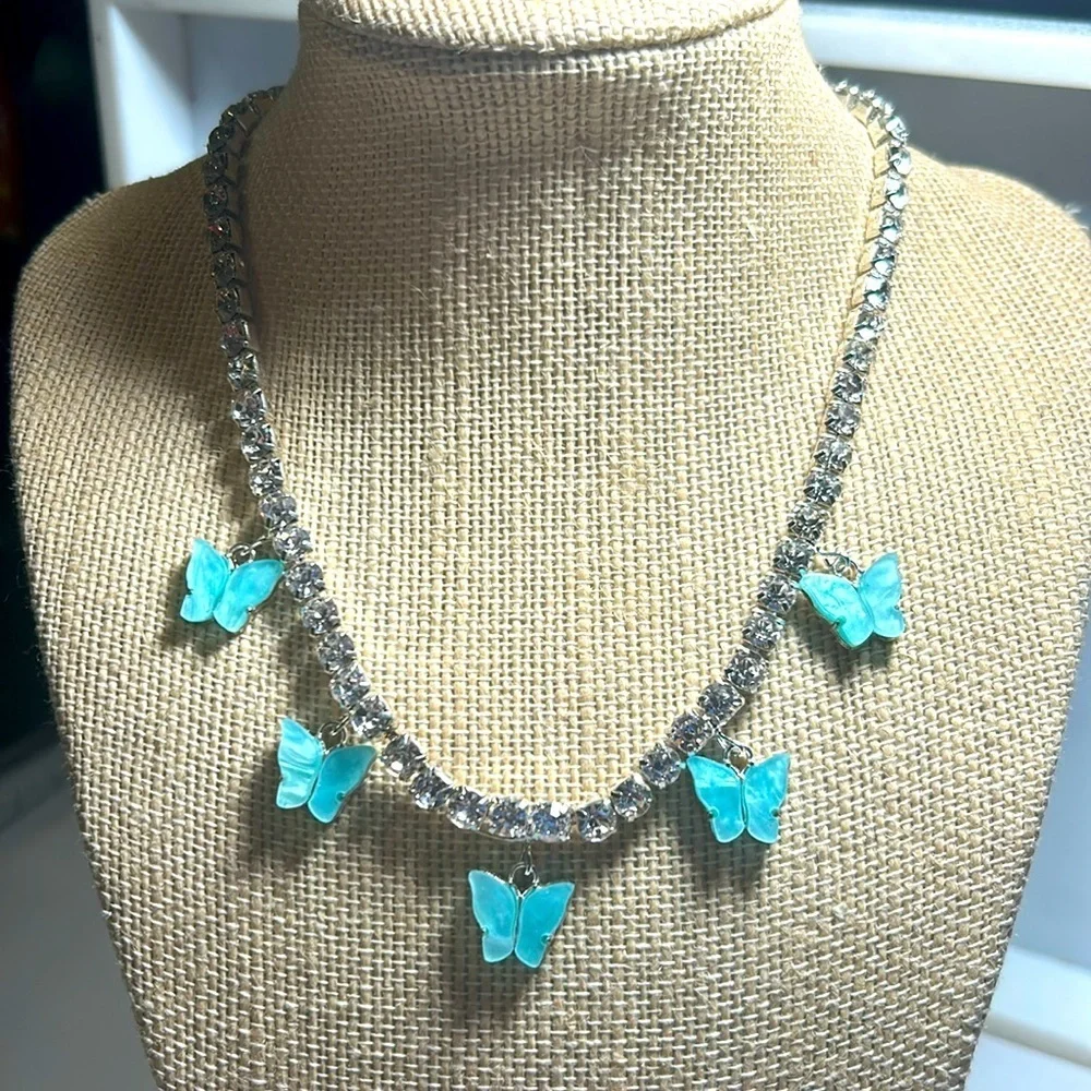 Butterflies & Rhinestone Necklace